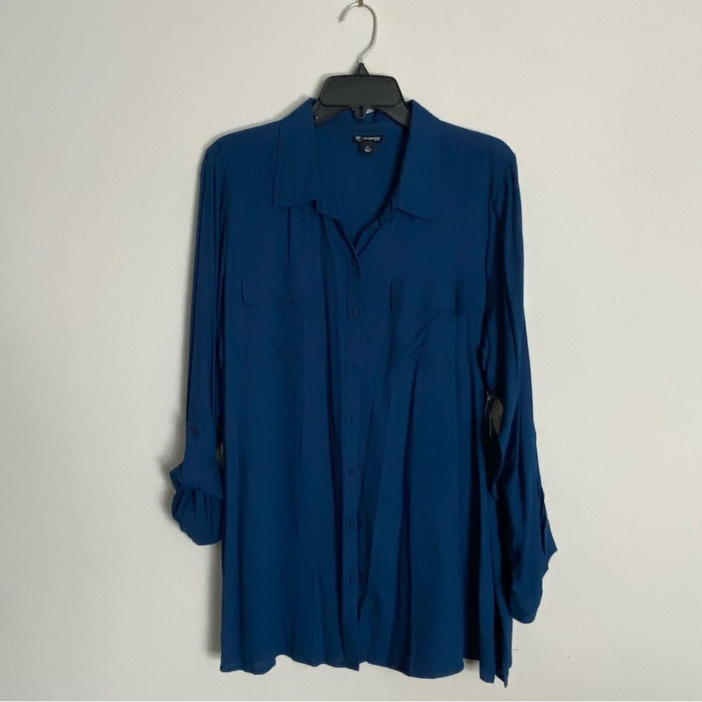 Gauzy Silky New Directions, Size Petite-L NWT Blue Blouse Perfection